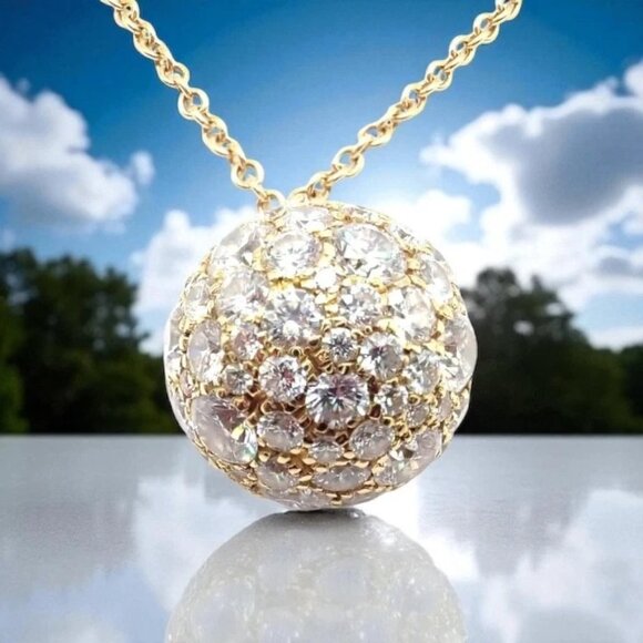 Authentic! Tiffany & Co 18k Yellow Gold Hardware Diamond Ball Pendant Necklace - Picture 2 of 14